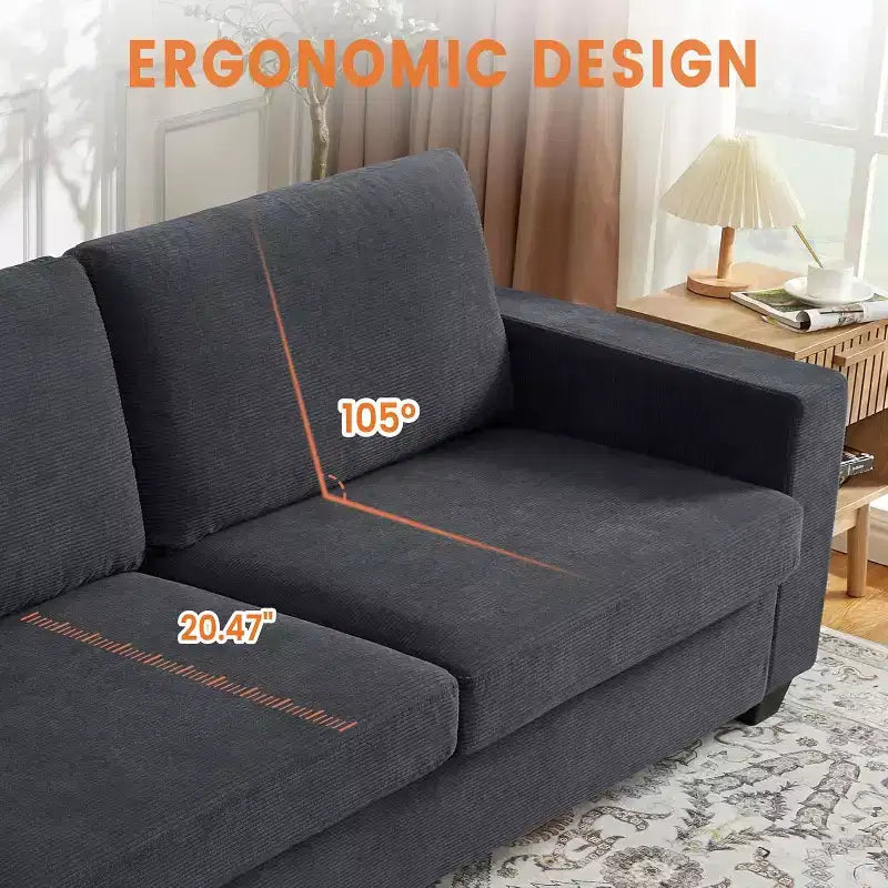 84-Inch Corduroy Upholstered Sofa with Pillow Back
