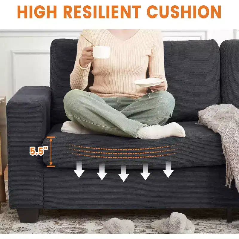 84-Inch Corduroy Upholstered Sofa with Pillow Back
