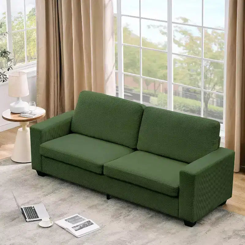 84-Inch Corduroy Upholstered Sofa with Pillow Back