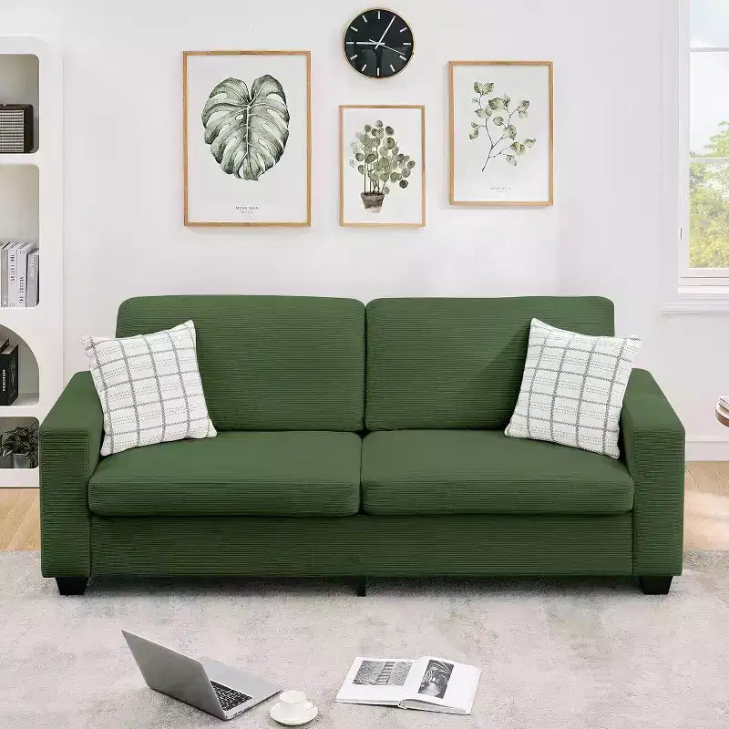 84-Inch Corduroy Upholstered Sofa with Pillow Back