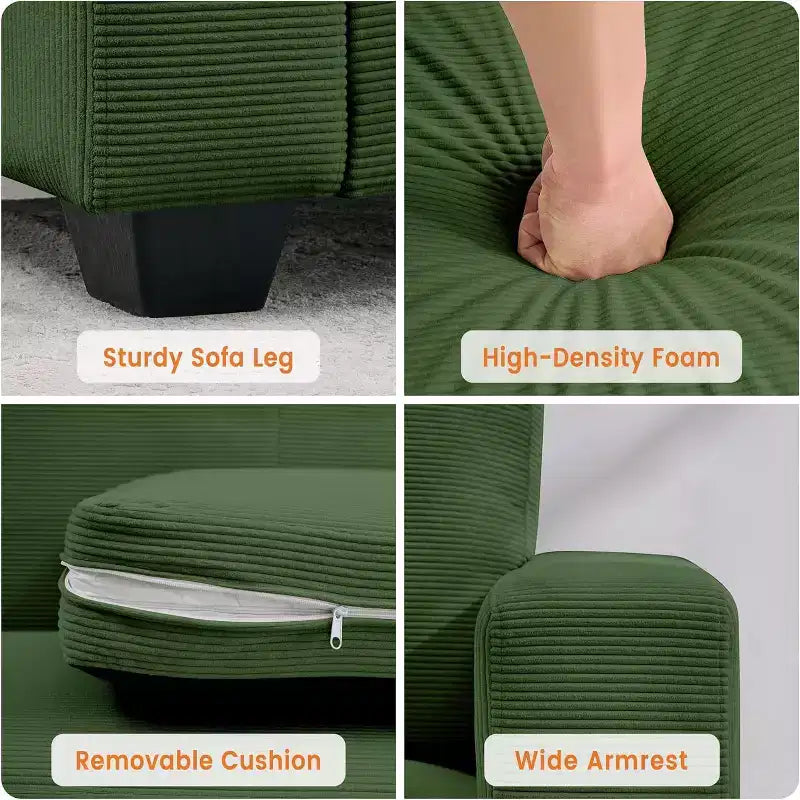 84-Inch Corduroy Upholstered Sofa with Pillow Back