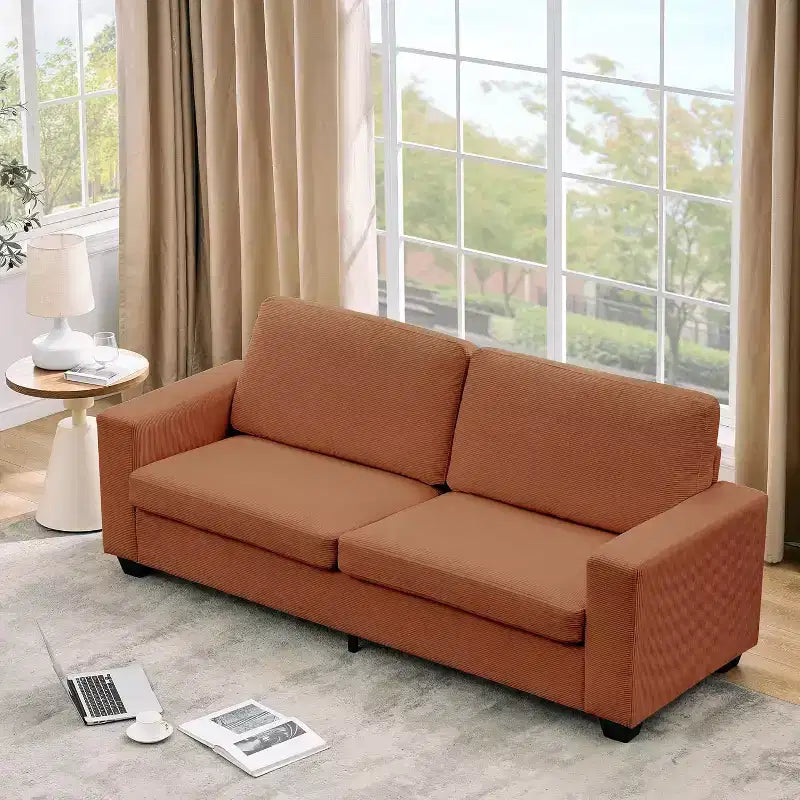 84-Inch Corduroy Upholstered Sofa with Pillow Back
