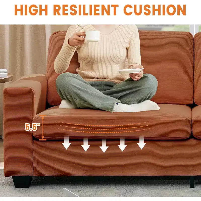 84-Inch Corduroy Upholstered Sofa with Pillow Back