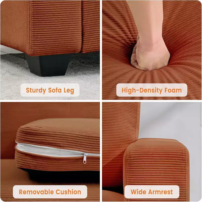 84-Inch Corduroy Upholstered Sofa with Pillow Back