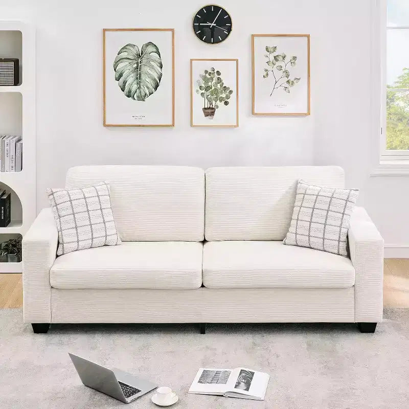 84-Inch Corduroy Upholstered Sofa with Pillow Back