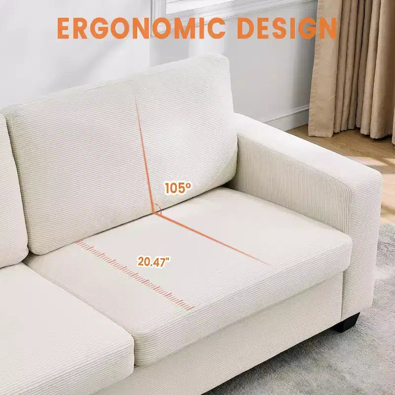 84-Inch Corduroy Upholstered Sofa with Pillow Back