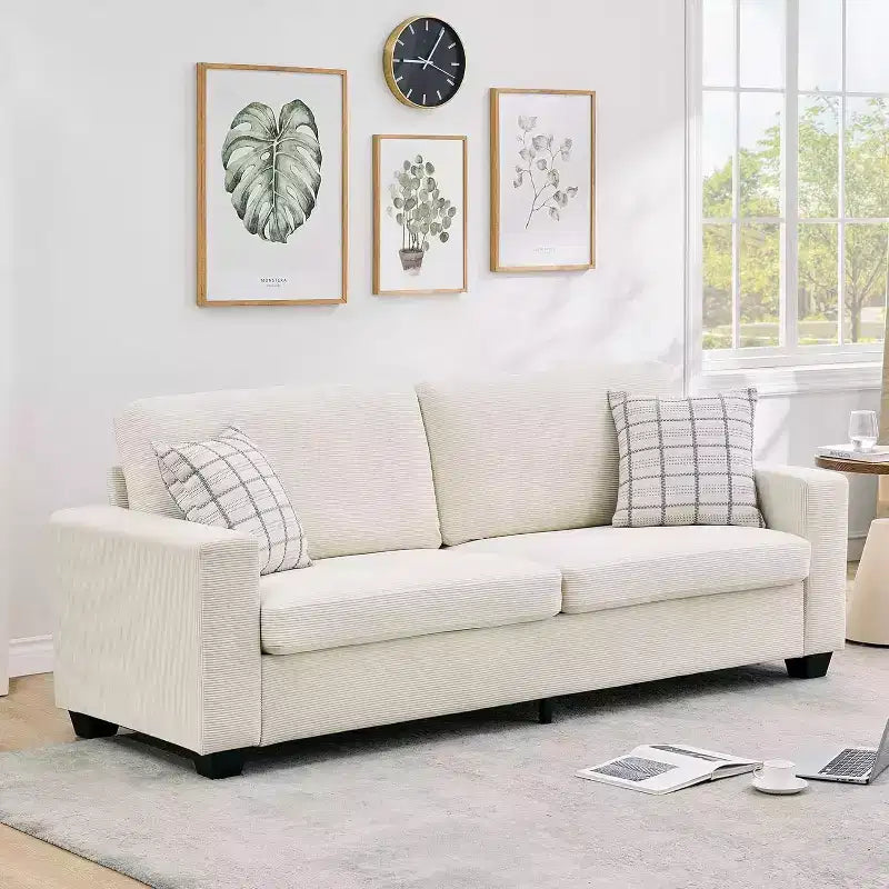 84-Inch Corduroy Upholstered Sofa with Pillow Back