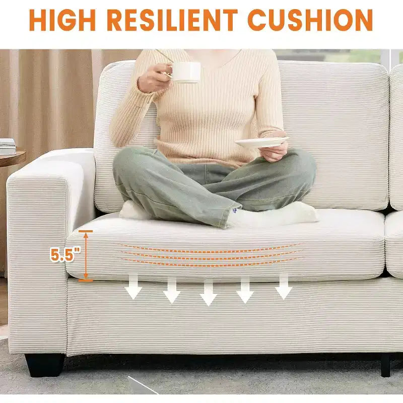 84-Inch Corduroy Upholstered Sofa with Pillow Back