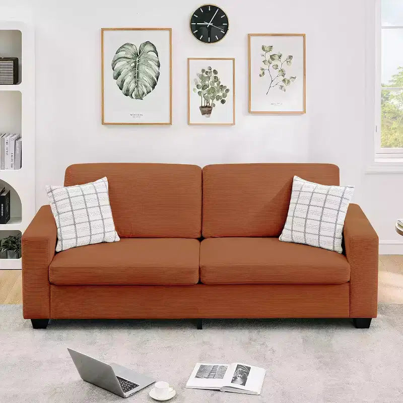 84-Inch Corduroy Upholstered Sofa with Pillow Back