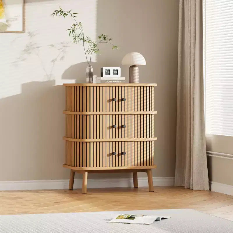 3-Drawer Dresser with Sliding Doors, MDF Construction, Matte Black Handles and Wooden Legs