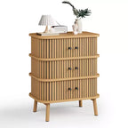 3-Drawer Dresser with Sliding Doors, MDF Construction, Matte Black Handles and Wooden Legs