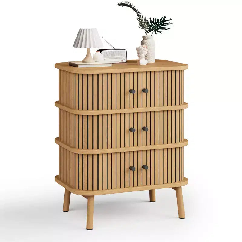 3-Drawer Dresser with Sliding Doors, MDF Construction, Matte Black Handles and Wooden Legs