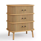 3-Drawer Dresser with Sliding Doors, MDF Construction, Matte Black Handles and Wooden Legs
