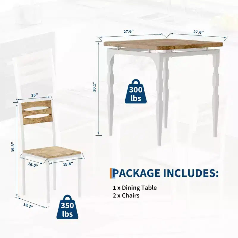 Dining Table Set for 2, Dining Table and Chairs Set of 2, 3 Piece Dining Table Set with Spiral Table Legs for Small Spaces, Kitchen, Apartment