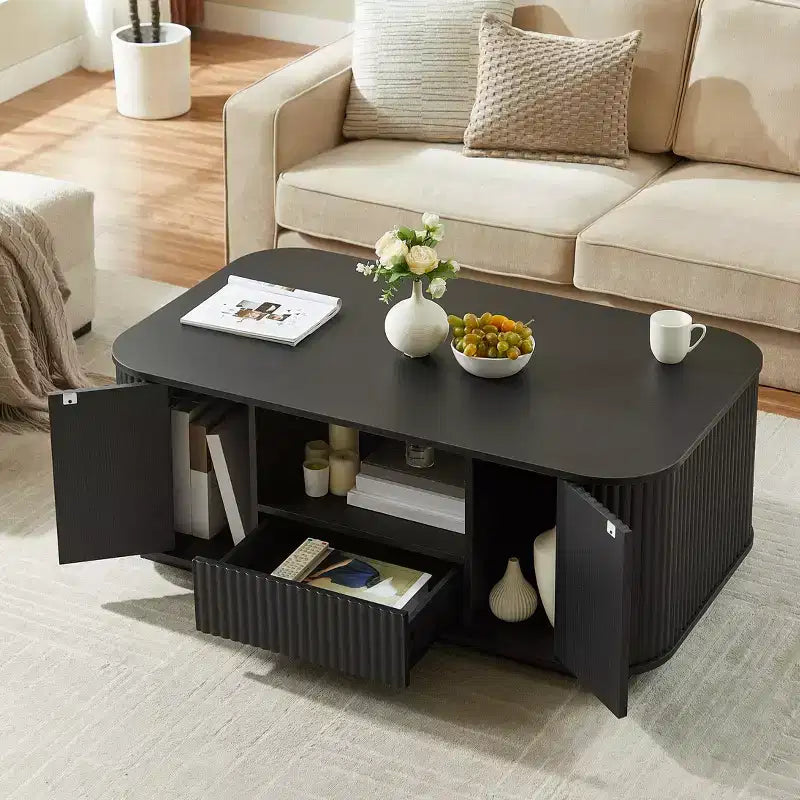 Oval Coffee Table with Drawers and Storage, 46.5 Inch, Curved Design