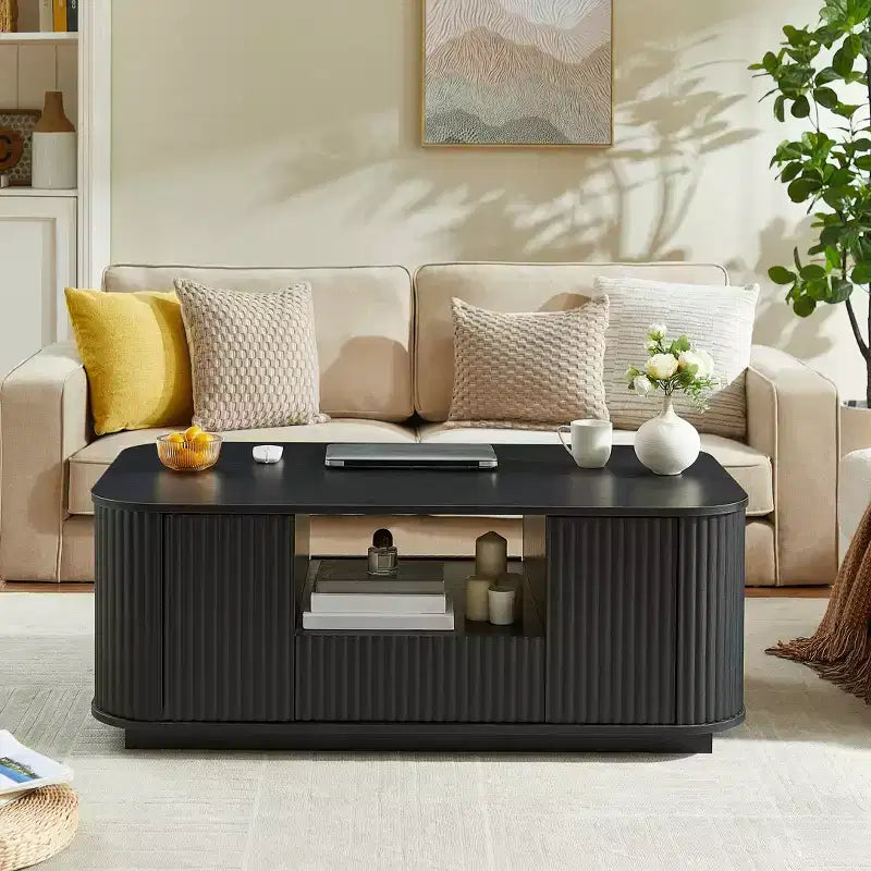 Oval Coffee Table with Drawers and Storage, 46.5 Inch, Curved Design