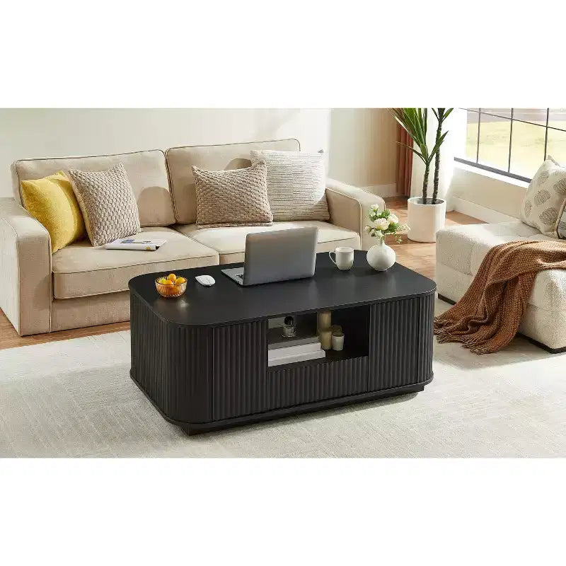 Oval Coffee Table with Drawers and Storage, 46.5 Inch, Curved Design
