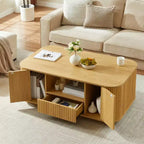 Oval Coffee Table with Drawers and Storage, 46.5 Inch, Curved Design