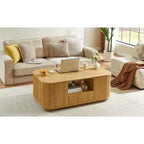 Oval Coffee Table with Drawers and Storage, 46.5 Inch, Curved Design