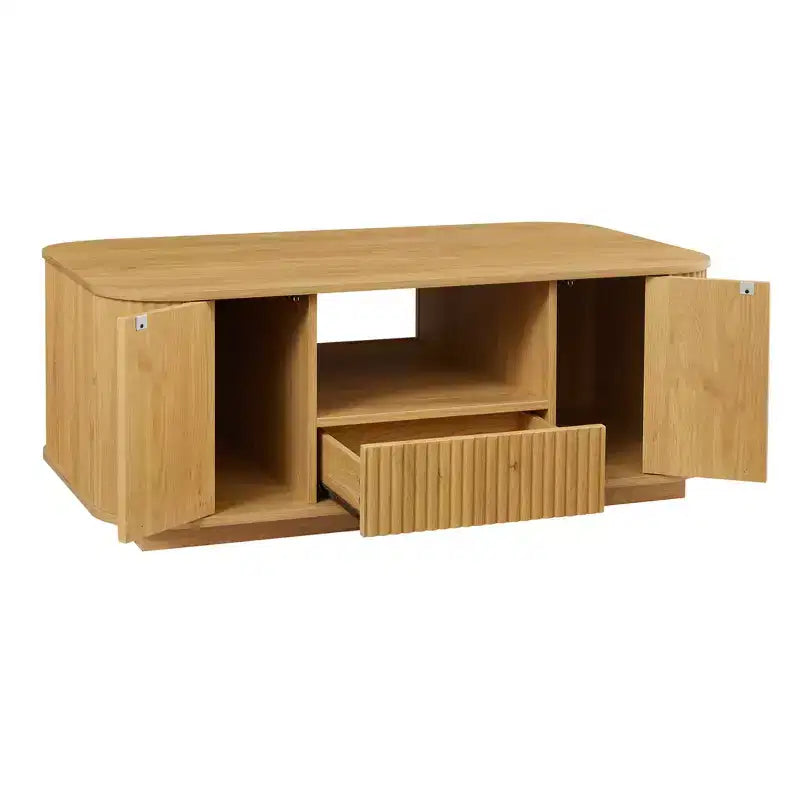 Oval Coffee Table with Drawers and Storage, 46.5 Inch, Curved Design