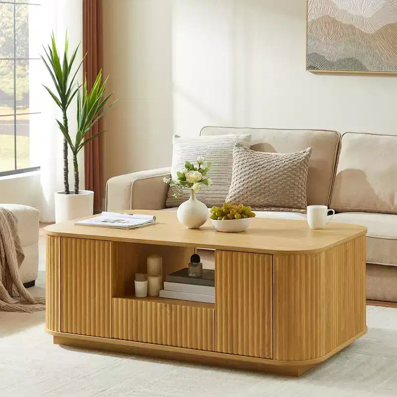 Oval Coffee Table, 46.5-Inch Modern Luxury with Drawers & Storage, Curved Silhouette, for Living Room or Office