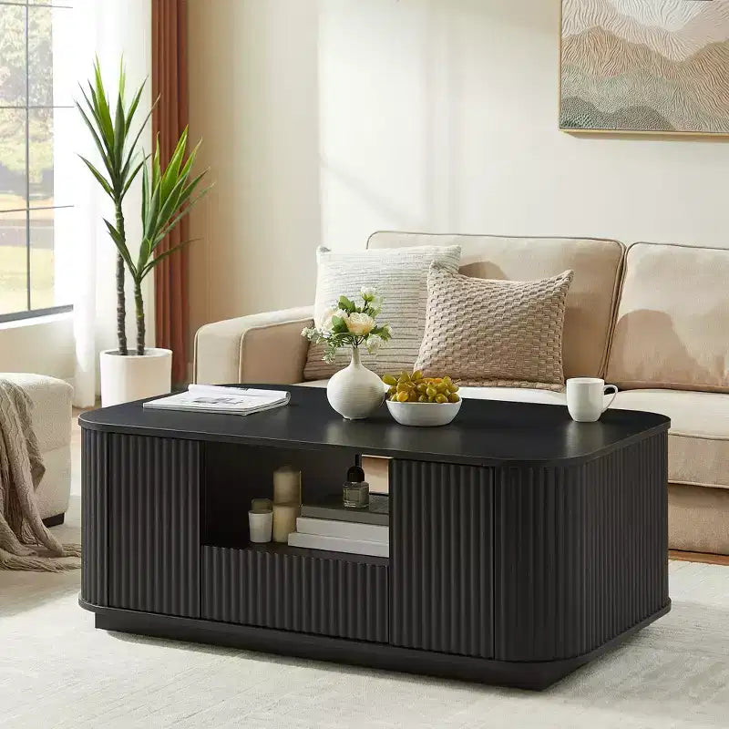 Oval Coffee Table with Drawers and Storage, 46.5 Inch, Curved Design