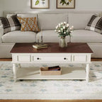 Coffee Table with Drawer and Lower Shelf, MDF Top, 4-Leg Base, 47.2 x 23.6 x 19.6 Inches