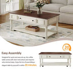 Coffee Table with Drawer and Lower Shelf, MDF Top, 4-Leg Base, 47.2 x 23.6 x 19.6 Inches