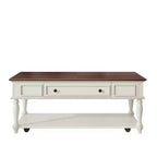Coffee Table with Drawer and Lower Shelf, MDF Top, 4-Leg Base, 47.2 x 23.6 x 19.6 Inches