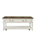 Coffee Table with Drawer and Lower Shelf, MDF Top, 4-Leg Base, 47.2 x 23.6 x 19.6 Inches