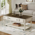 Vintage Coffee Table, 1 Drawer, Easy Assembly, Movable Rectangular Center Table with Locking Wheels, Country-Style Wooden for Living Room