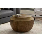 Round Cast Aluminum Coffee Table in Antique Brass, 21 inch, No Assembly Required