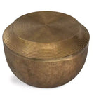 Round Cast Aluminum Coffee Table in Antique Brass, 21 inch, No Assembly Required