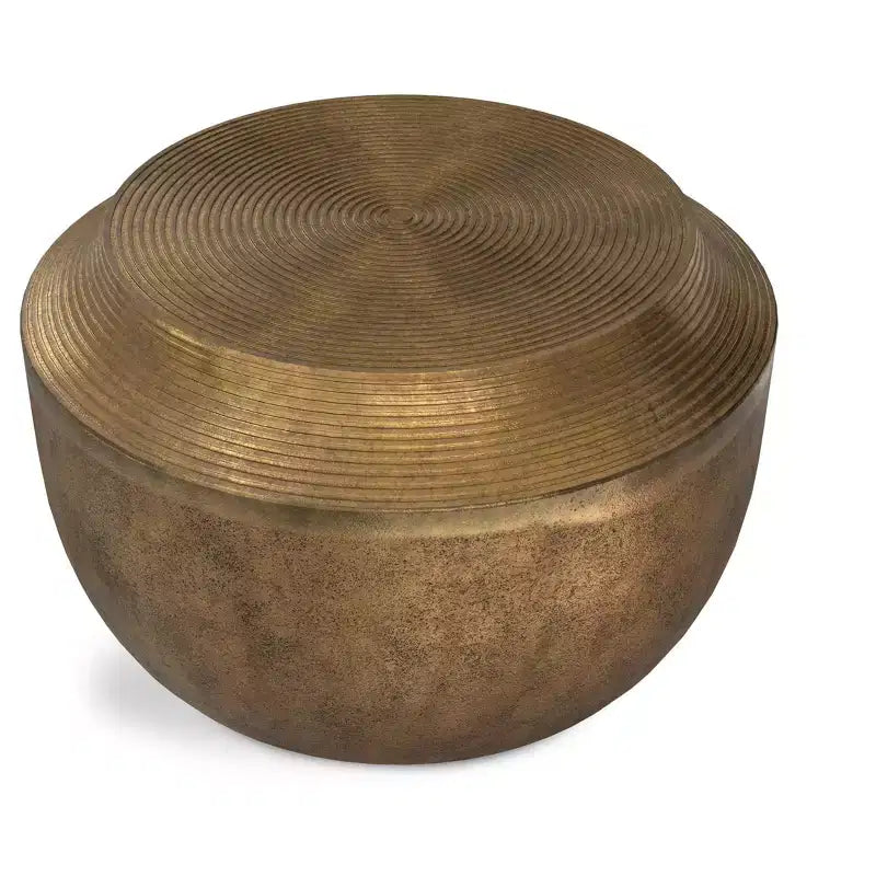 Round Cast Aluminum Coffee Table in Antique Brass, 21 inch, No Assembly Required