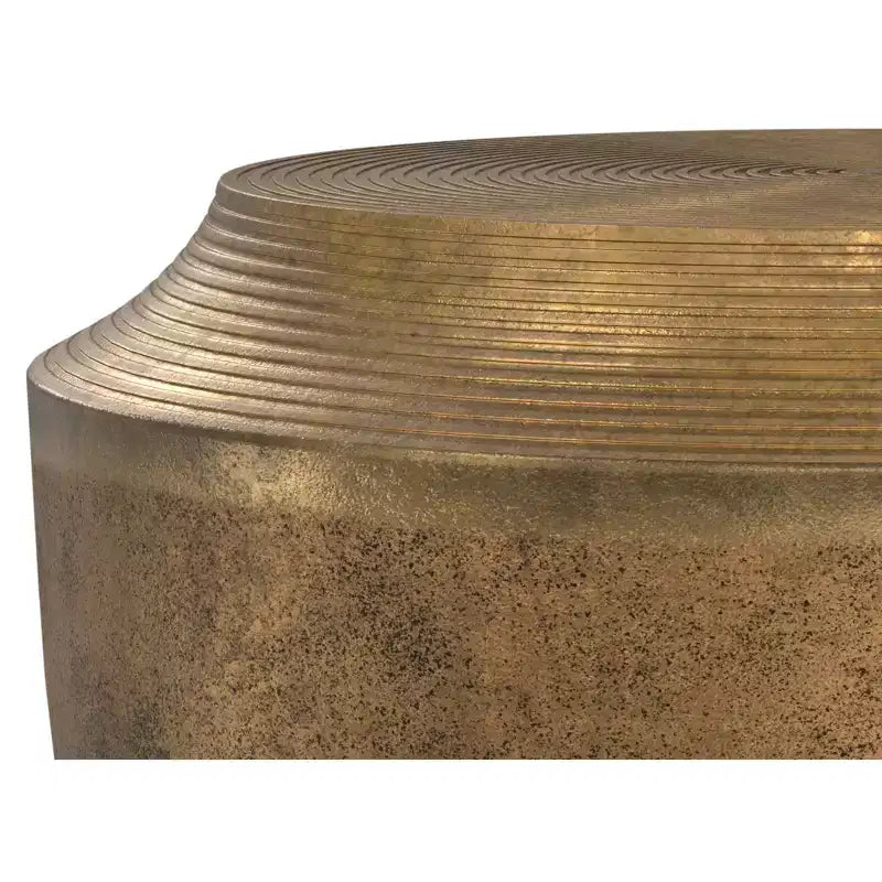 Round Cast Aluminum Coffee Table in Antique Brass, 21 inch, No Assembly Required