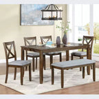 sumyeg 6 Piece Wooden Dining Table Set with Table, 4 Upholstered Chairs and Bench
