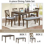 sumyeg 6 Piece Wooden Dining Table Set with Table, 4 Upholstered Chairs and Bench