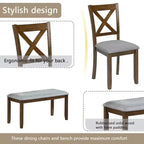 sumyeg 6 Piece Wooden Dining Table Set with Table, 4 Upholstered Chairs and Bench