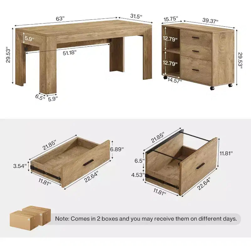 Lantine 63 L Shaped Executive Desk with Mobile Lateral File Cabinet Combo, Large Computer Table with Drawers for Home Office