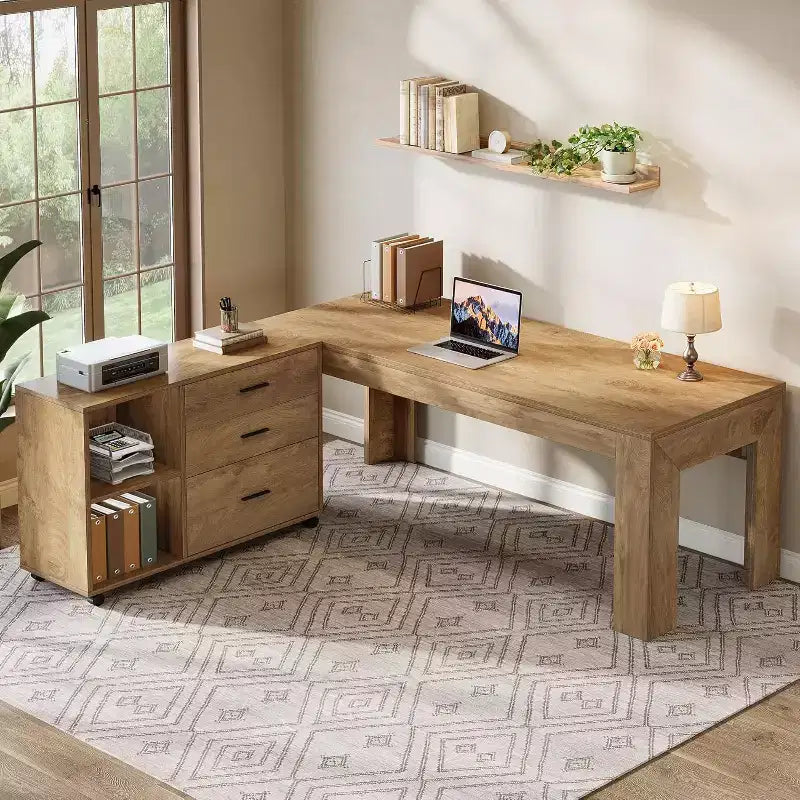 Lantine 63 L-vormig directiebureau met mobiele laterale archiefkast, grote computertafel met laden voor thuiskantoor