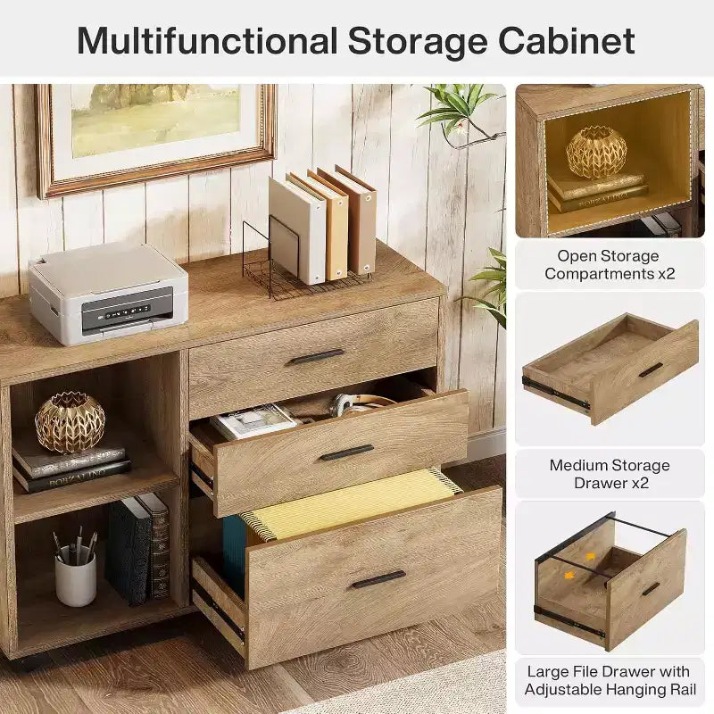 Lantine 63 L Shaped Executive Desk with Mobile Lateral File Cabinet Combo, Large Computer Table with Drawers for Home Office
