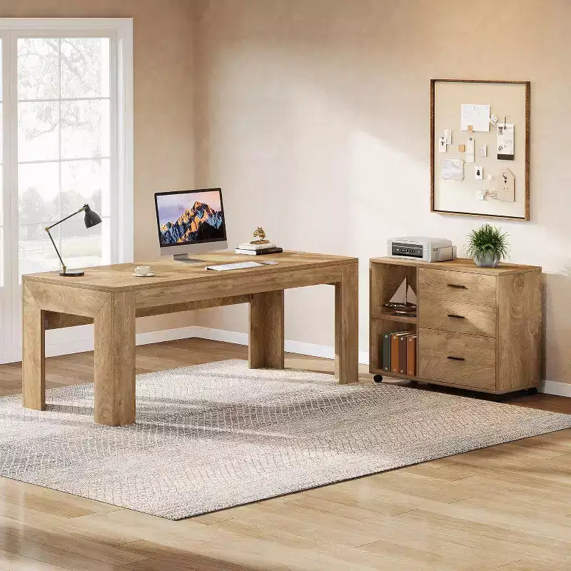 Lantine 63 L-vormig directiebureau met mobiele laterale archiefkast, grote computertafel met laden voor thuiskantoor