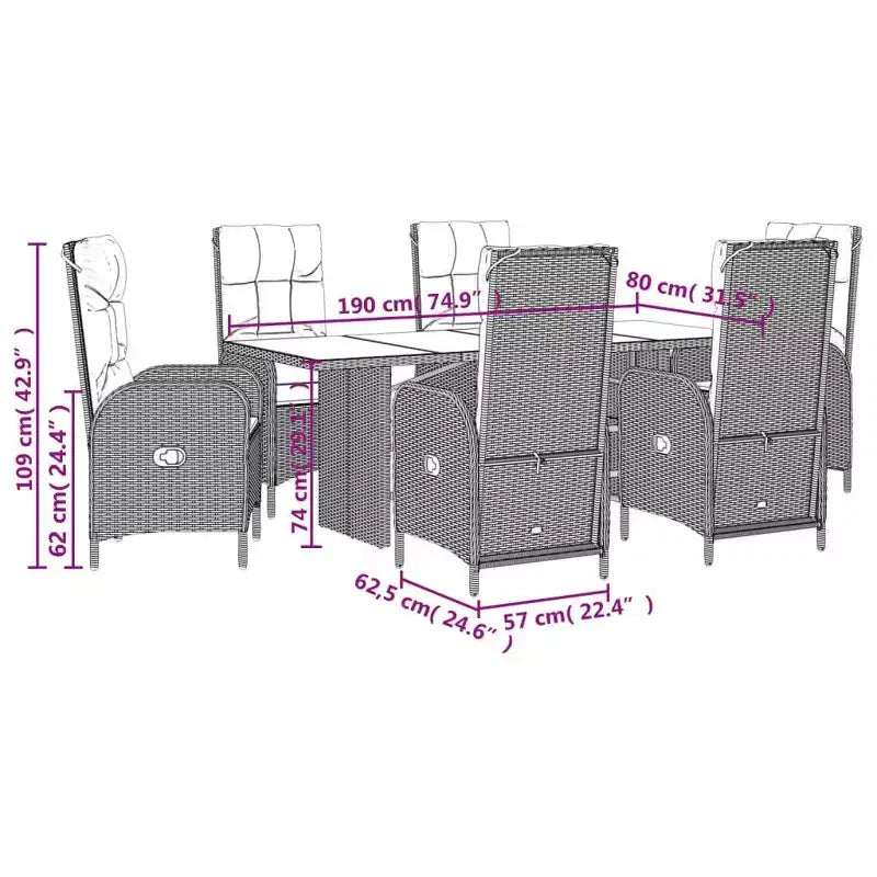 vidaXL Rectangular Garden Dining Set Poly Rattan