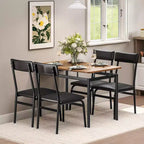5-Piece Industrial Dining Set, Small Table with PU Padded Chairs for Space Saving Kitchen, Black & Brown