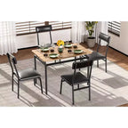 5-Piece Industrial Dining Set, Small Table with PU Padded Chairs for Space Saving Kitchen, Black & Brown