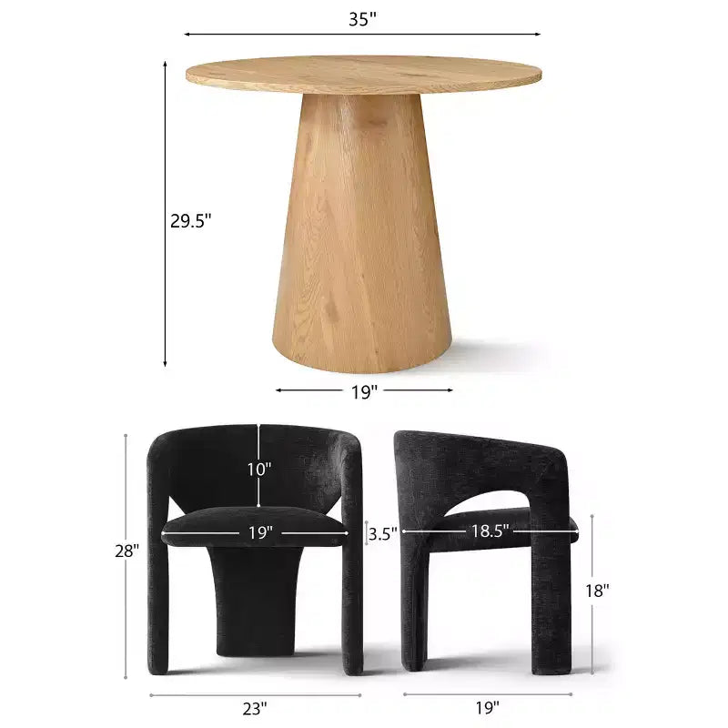 Round Dining Table Set with 2 Chenille Armchairs, Modern Pedestal Table and Upholstered Chairs with Full Back and Arms-Panipeachy