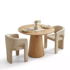 Round Dining Table Set with 2 Chenille Armchairs, Modern Pedestal Table and Upholstered Chairs with Full Back and Arms-Panipeachy