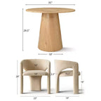 Round Dining Table Set with 2 Chenille Armchairs, Modern Pedestal Table and Upholstered Chairs with Full Back and Arms-Panipeachy