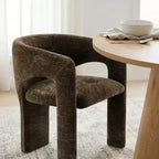 Round Dining Table Set with 2 Chenille Armchairs, Modern Pedestal Table and Upholstered Chairs with Full Back and Arms-Panipeachy
