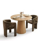 Round Dining Table Set with 2 Chenille Armchairs, Modern Pedestal Table and Upholstered Chairs with Full Back and Arms-Panipeachy